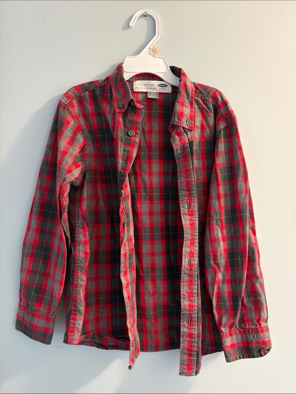 Old Navy Red and Gray Plaid Long-Sleeve Button-Down Shirt